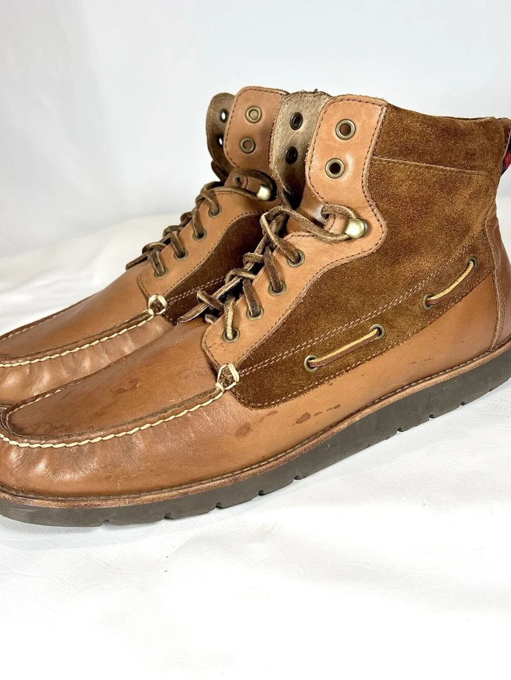 Polo Ralph Lauren Salisbury Mens 12 D Leather Suede Moc Toe Boots Tan Brown